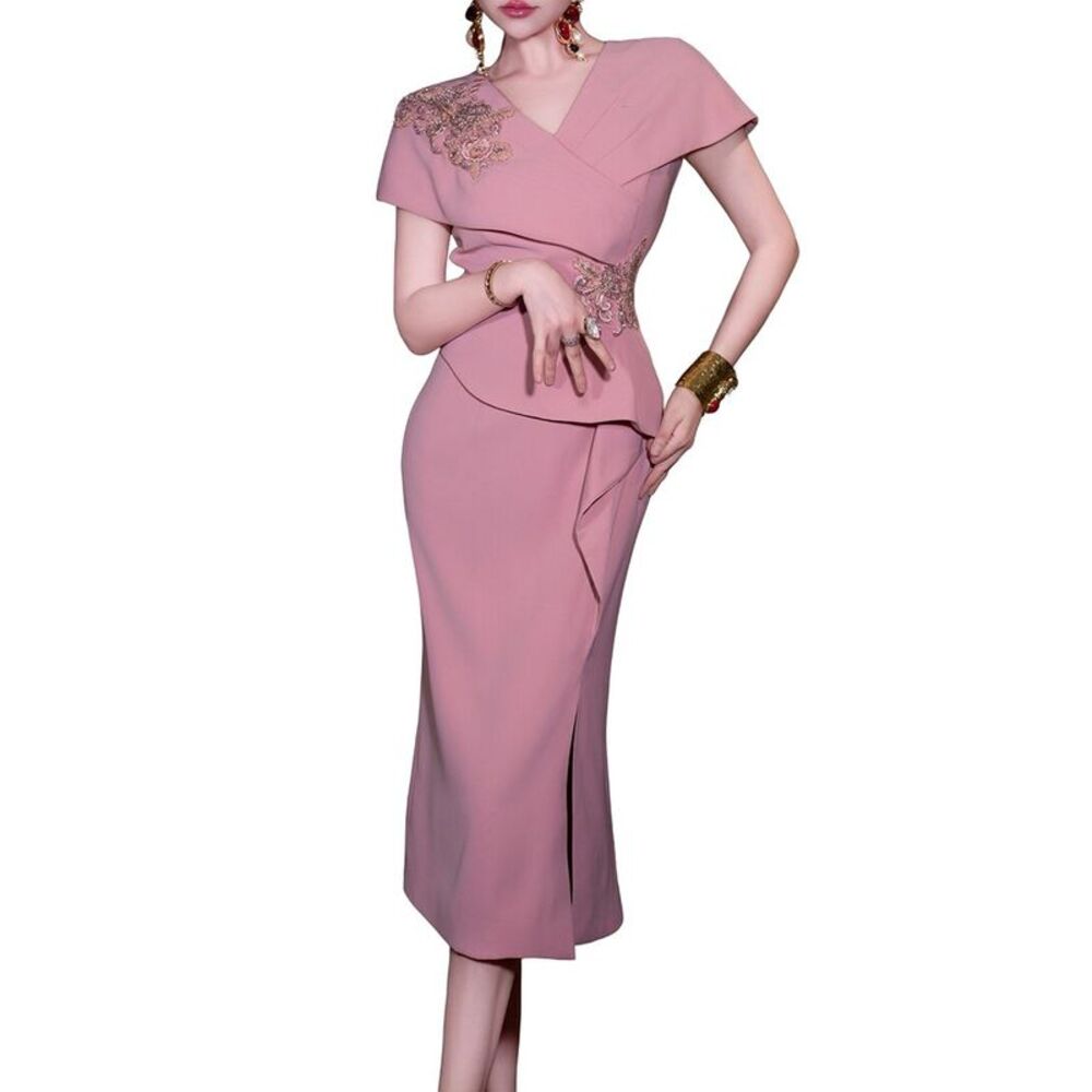 Burryco Womens Short Sleeve Midi Dress, Pink